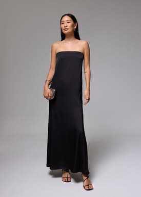 Padded Satin Tube Bias Cut Maxi Dress