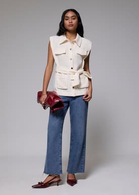 Oversized Belted Tweed Vest