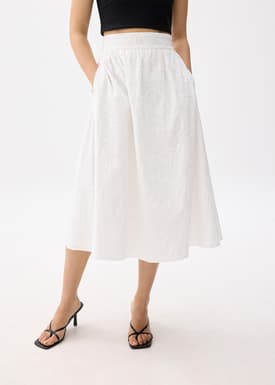 Broderie High Waist A-line Midi Skirt