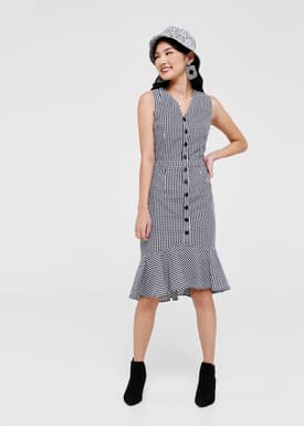 Delilah Gingham Flare Hem Midi Dress