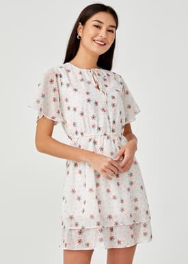 Luella Drawstring Tiered Ruffle Hem Dress in Daisy Dreams