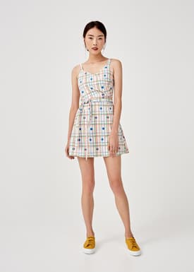 Adaline Crossover Sash Tie Dress in Rainbow Tile