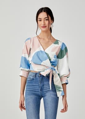Beranice Puff Sleeve Wrap Top in Artful Delight