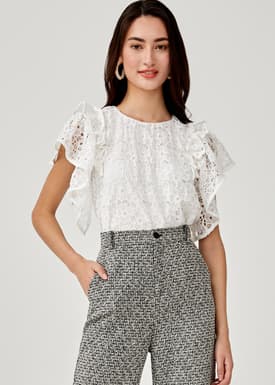 Amaris Lace Ruffle Sleeve Top