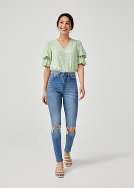 Zadina Ruched Puff Sleeve Top