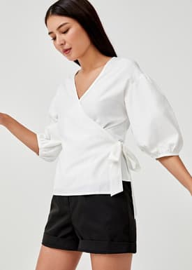 Hadriane Puff Sleeve Wrap Top