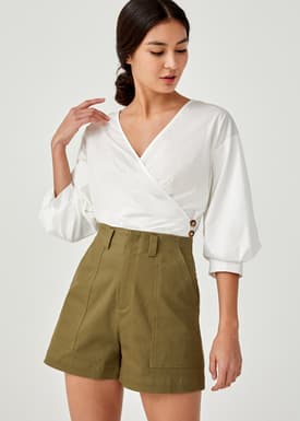 Preslie Front Wrap Puff Sleeve Crop Top