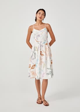 Rhosyn Ruched Midi Dress in Vibrant Foliage