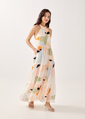Britta Halter Neck Tiered Maxi Dress in Alluring Bloom