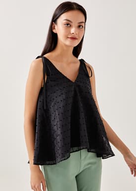 Darcy Dobby Dot Tie Shoulder Top