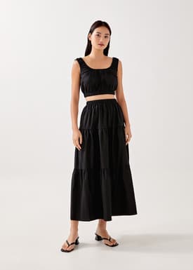 Bylia Linen Elastic Waist Tiered Skirt