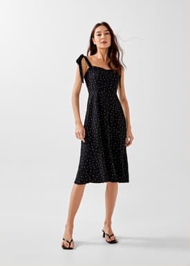 Olyvia Tie Shoulder Textured Polka Dot Dress