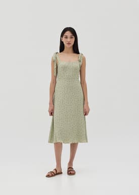 Olyvia Tie Shoulder Textured Polka Dot Dress