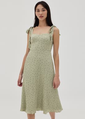 Olyvia Tie Shoulder Textured Polka Dot Dress