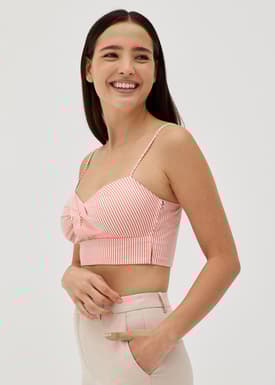 Bertia Padded Twist Front Striped Top
