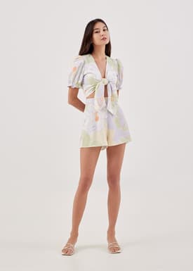 Leyna Front Tie Padded Top in Buds Of Joy