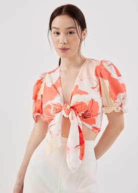 Leyna Front Tie Padded Top in Buds Of Joy