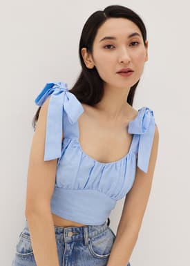 Amoura Linen Tie Shoulder Top