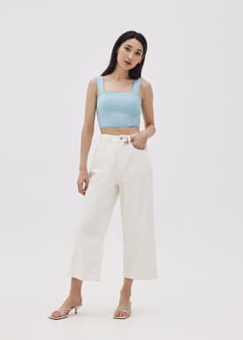 Jannat Linen Scallop Trim Crop Top