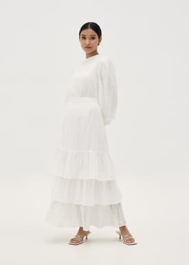 Auri Cotton Broderie Elastic Tiered Skirt