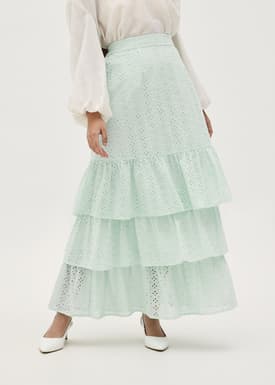 Auri Cotton Broderie Elastic Tiered Skirt