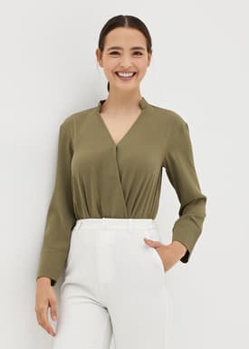 Arileen Stand Collar Wrap Blouse