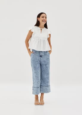 Luella Smocked Frill Sleeve Top