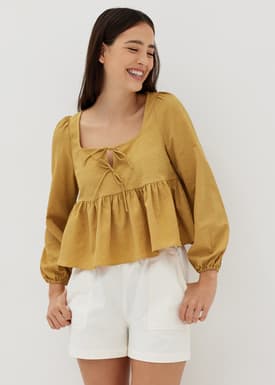 Amaia Babydoll Textured Front Tie Top