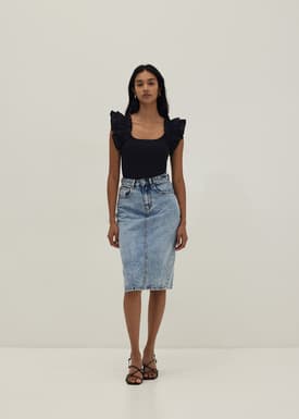 Calia Woven Knit Frill Sleeve Top