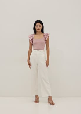 Calia Woven Knit Frill Sleeve Top