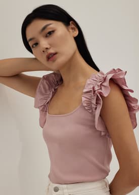 Calia Woven Knit Frill Sleeve Top