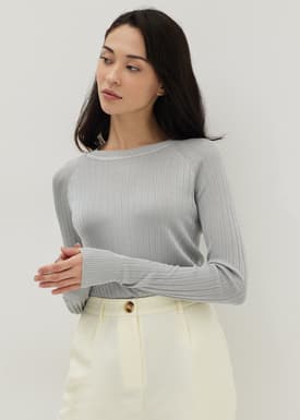 Glitter Ribbed Knit Long Sleeve Top
