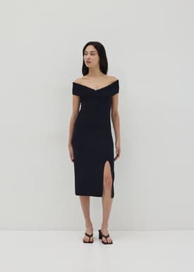 Vanna Off Shoulder Knit Midi Dress