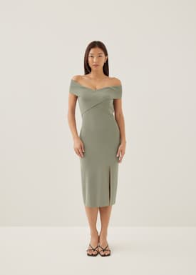 Vanna Off Shoulder Knit Midi Dress