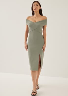 Vanna Off Shoulder Knit Midi Dress