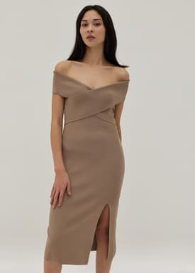 Vanna Off Shoulder Knit Midi Dress