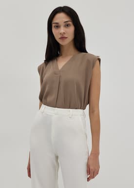 Coreen Shoulder Padded V-Neck Top