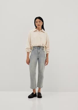 Collared Jersey Crop Sweater