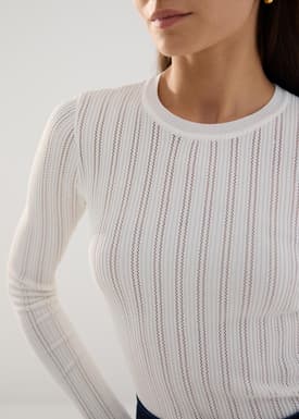 Round Neck Pointelle Knit Top