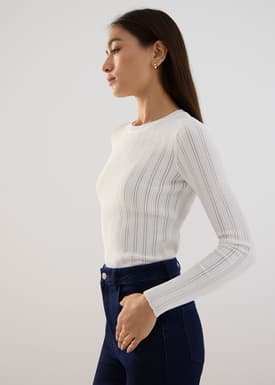 Round Neck Pointelle Knit Top
