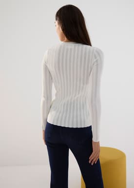 Round Neck Pointelle Knit Top