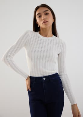 Round Neck Pointelle Knit Top
