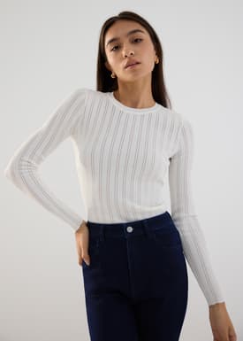 Round Neck Pointelle Knit Top