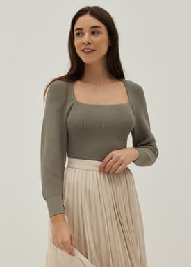 Fiona Square Neck Ribbed Knit Top