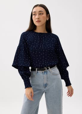Textured Polka Dot Long Sleeve Top