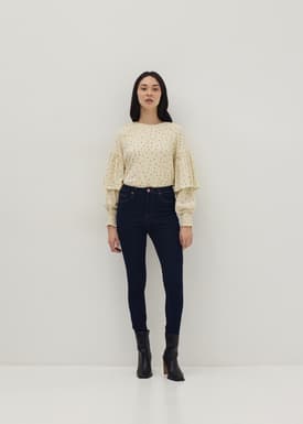 Textured Polka Dot Long Sleeve Top