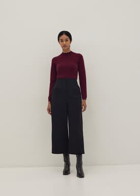 Textured Twill High Waist Wide Leg Pants