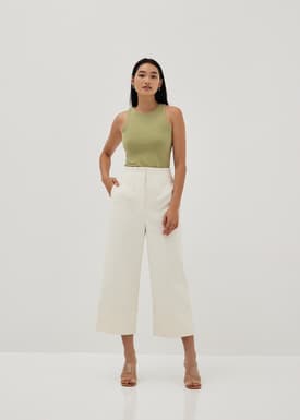 Textured Twill High Waist Wide Leg Pants