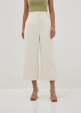 Textured Twill High Waist Wide Leg Pants