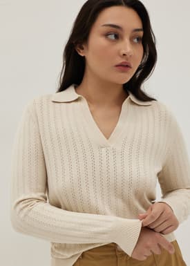 Jodie Pointelle Knit Polo Sweater